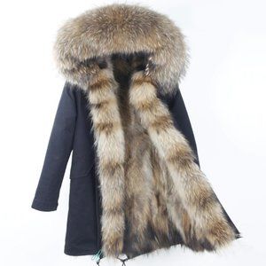 CONVERTIBLE 4 in 1 NATURAL FUR BLACK WATERPROOF PARKA WINTER COAT SIZE 8/10
